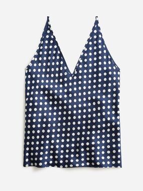J.Crew Carrie Camisole Navy Polka Dot V-Neck Cami Top 100% Silk
